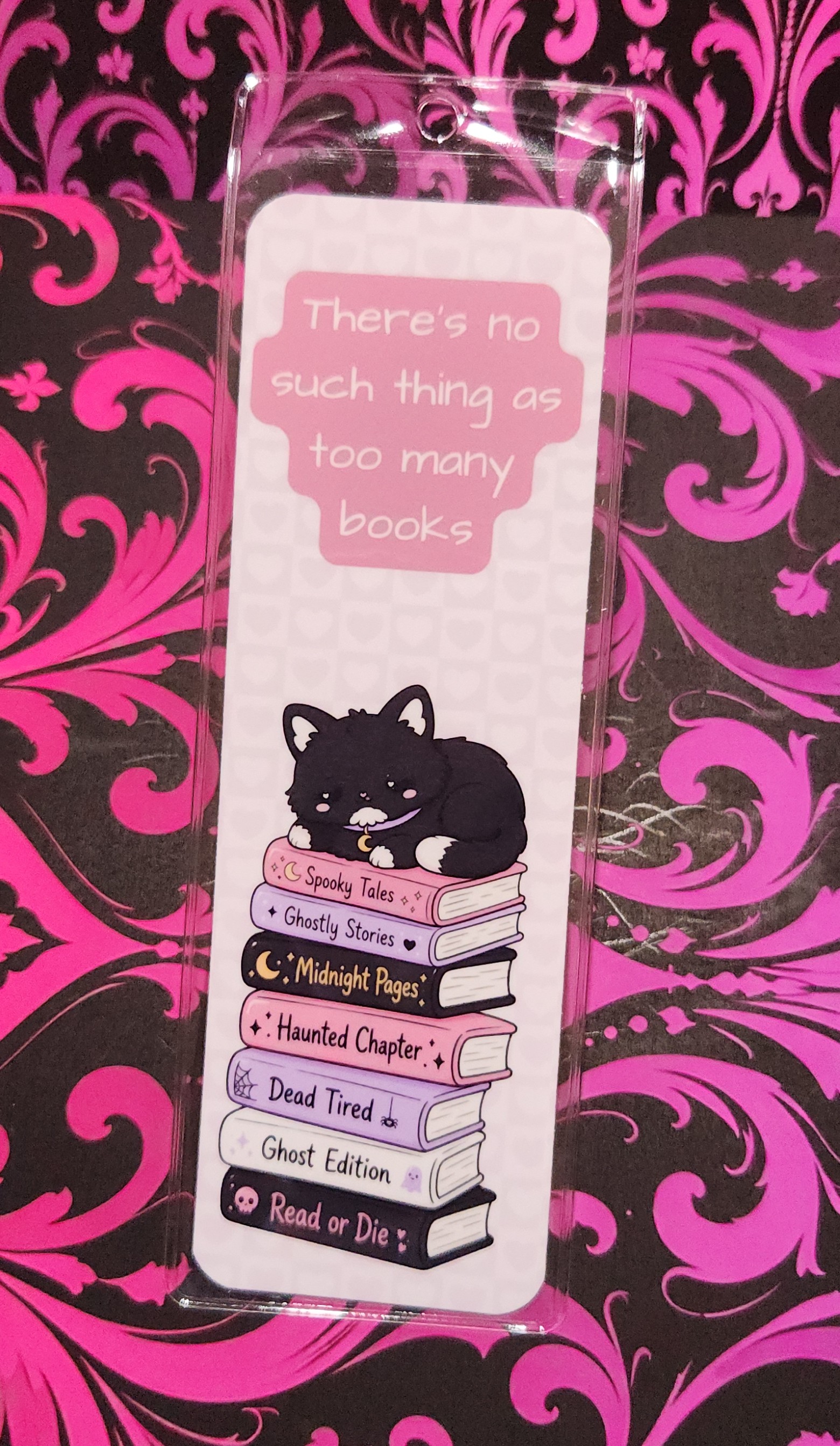There's No Such Thing as Too Many Books standard bookmark from the Spookie Cutie collection