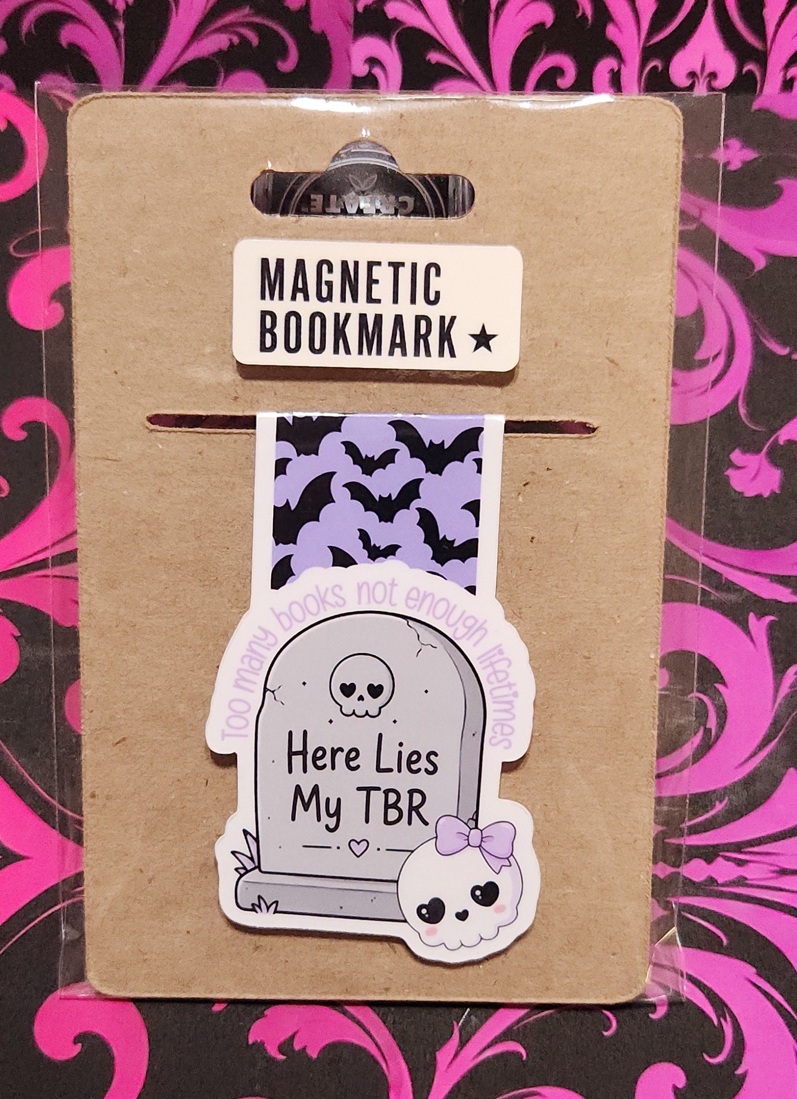 Here Lies My TBR magnetic bookmark from the Spookie Cutie collection